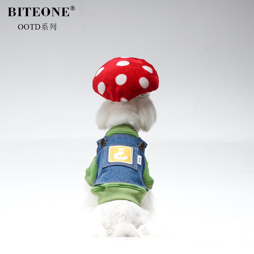 BITEONE【电玩乐园】狗狗猫咪衣服320g纯棉卫衣+牛仔吊带+蘑菇帽