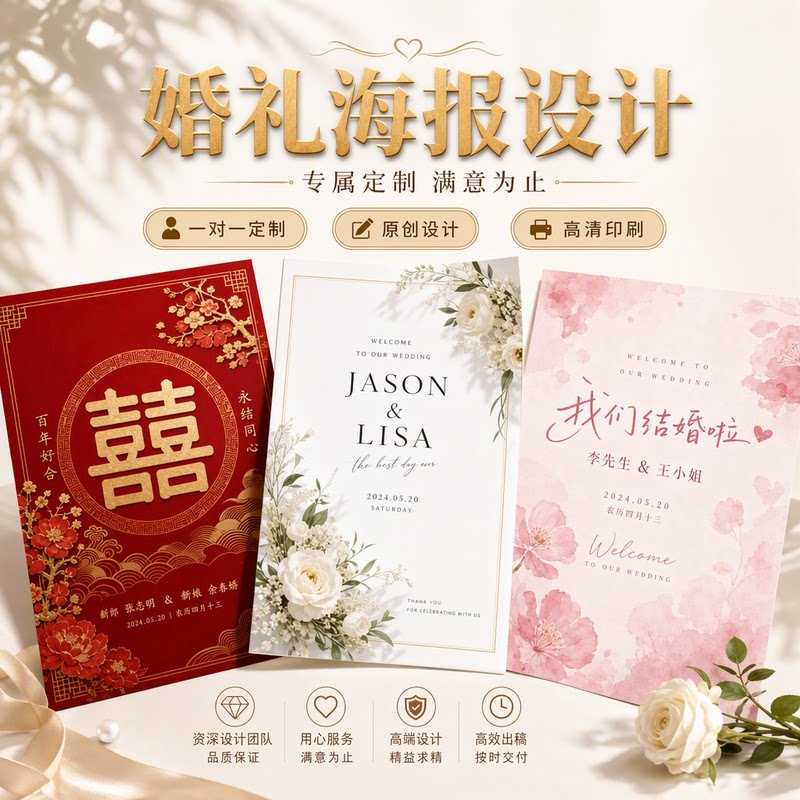 婚礼海报设计定制一对一定制原创花卉浪漫风格高清印刷平面设计