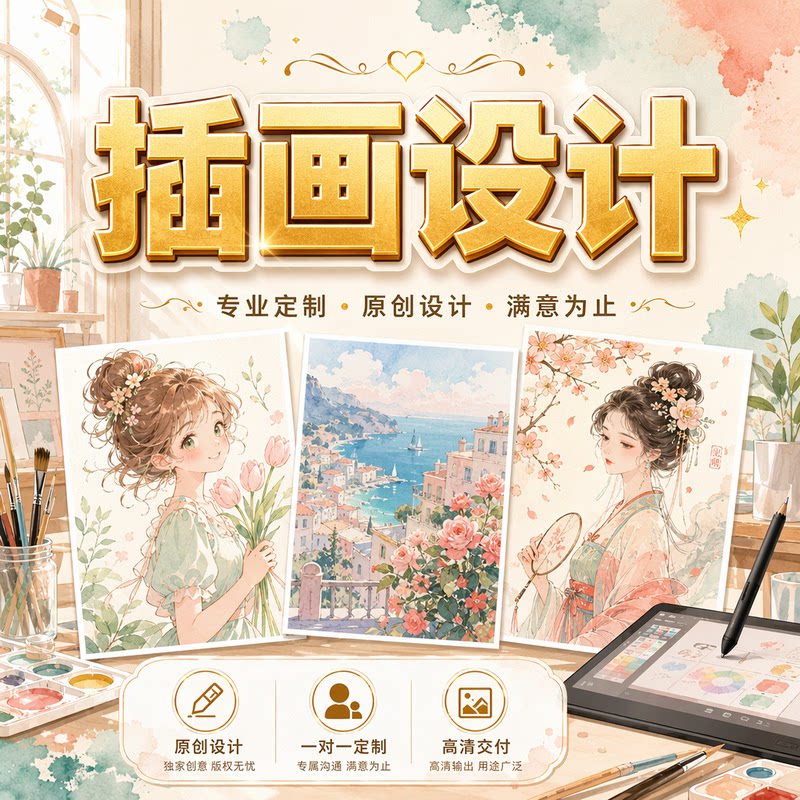 插画设计定制原创日系人物风景高清交付原创设计卡通动漫卡通可爱