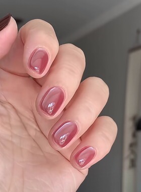 玫瑰晶冻显白百搭梅子色猫眼美甲