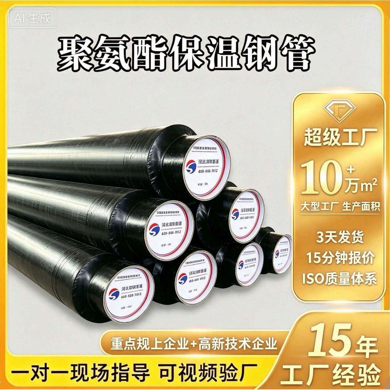 预制直埋聚氨酯保温钢管热力保温管密度聚乙烯外护供热保温管道