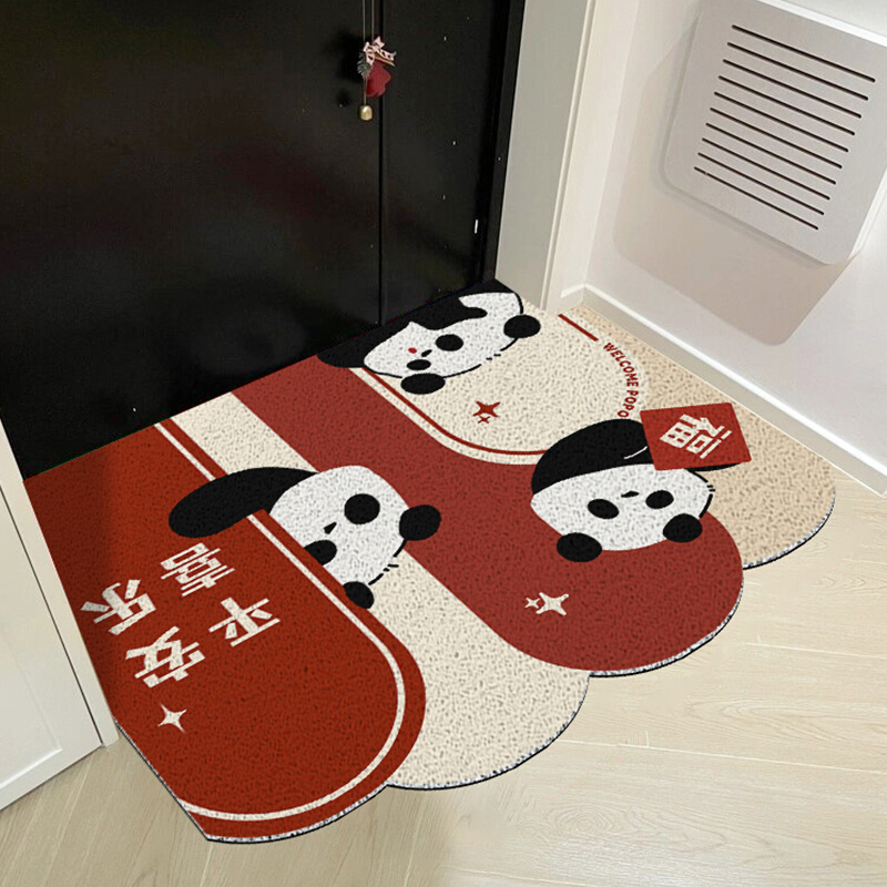 熊猫贺年入户门地垫可裁剪2024新年地毯门垫进门丝圈门口脚垫家用