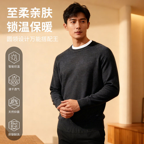 高端极细美利奴羊毛针织长袖男款