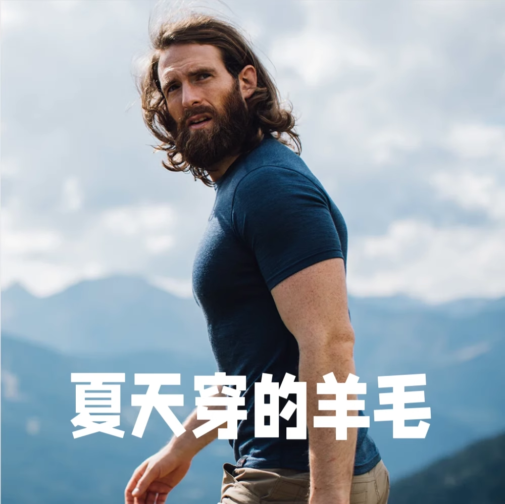 灰壳美利奴羊毛防晒速干透气t恤