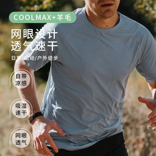 羊毛coolmax混纺网眼速干男短袖
