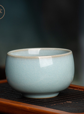 弘宝汝窑主人杯单杯罗汉杯汝瓷茶杯120ml冰裂釉功夫茶杯开片可养