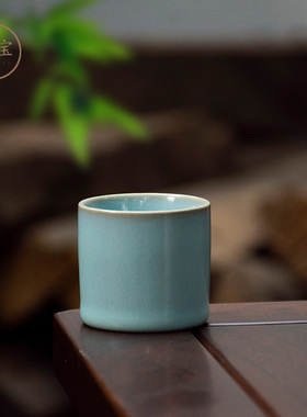 王振芳大师手工扳指杯陶瓷茶杯天青色汝窑茶具冰裂纹弘宝汝窑家用