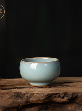 弘宝汝窑范随州大师手工中杯茶杯汝州汝瓷茶具客杯天青釉开片可养