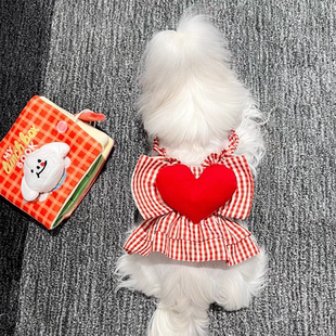 狗狗衣服春夏装薄款猫咪公主裙红色爱心蓬蓬裙小型犬泰迪博美宠物