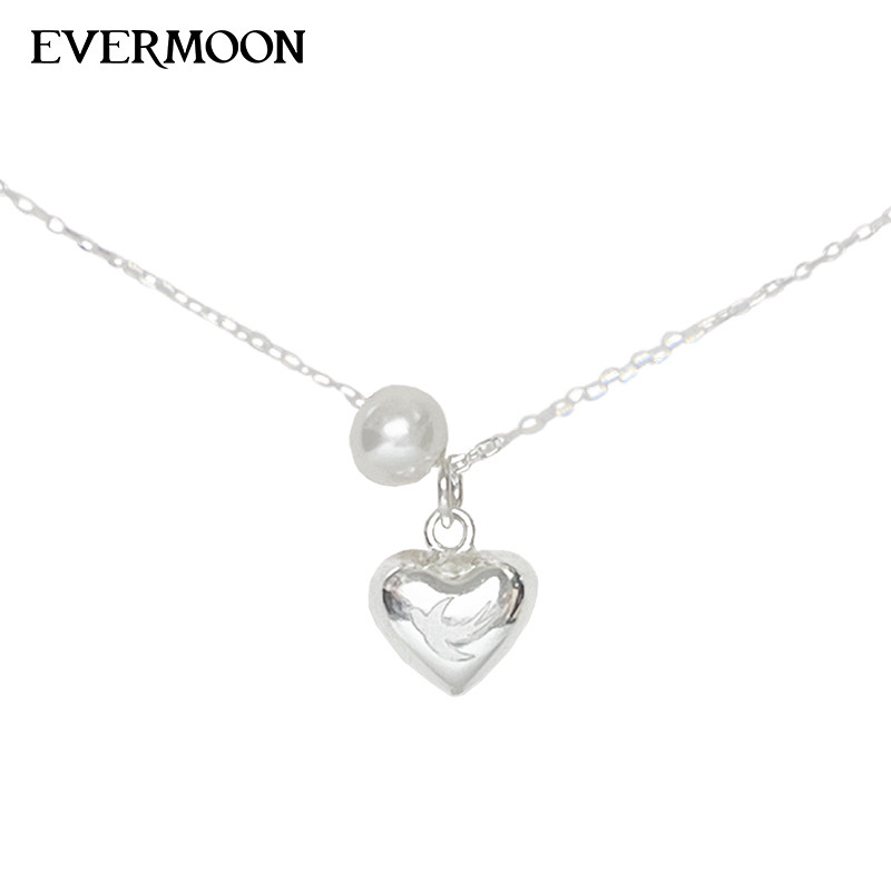 「幻月022」爱心刻鸟珍珠项链气质锁骨链原创设计小众简约颈链