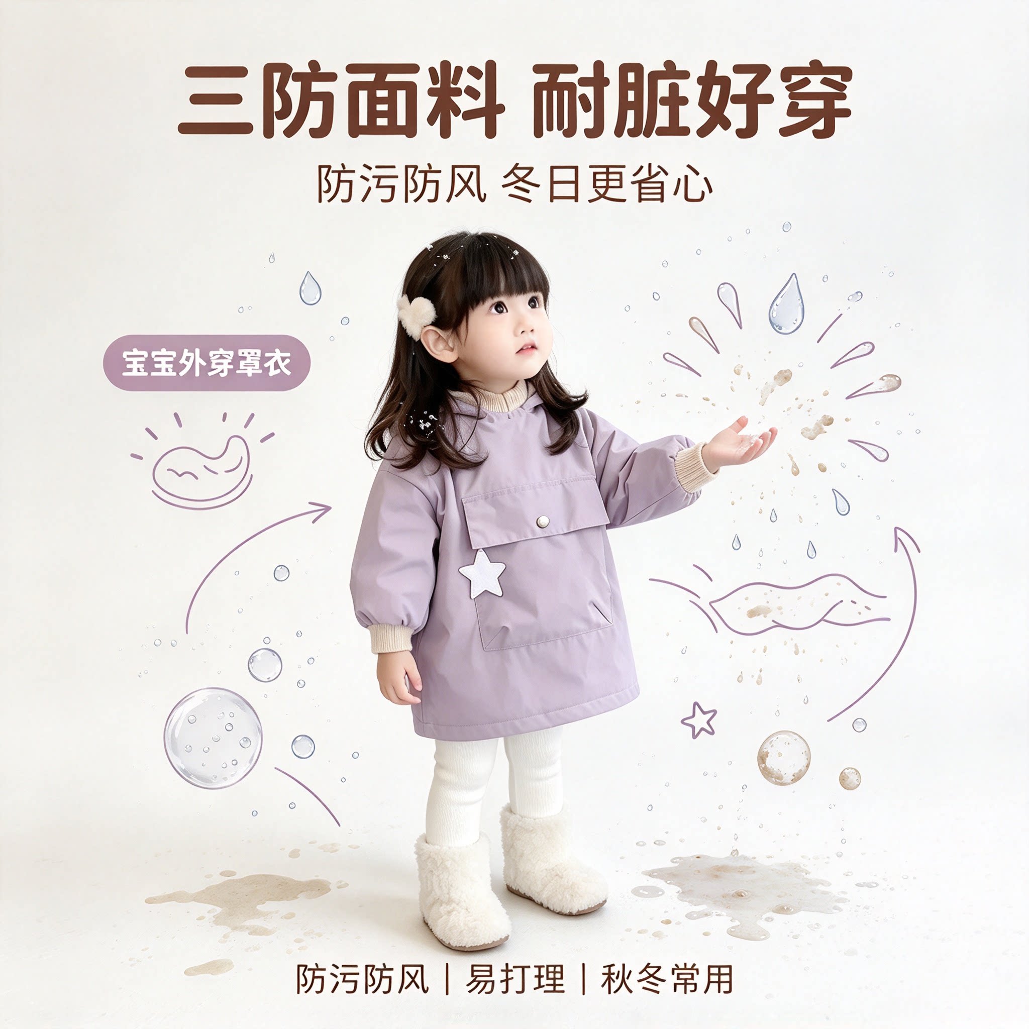 春秋冬三防连帽加绒宝宝风衣