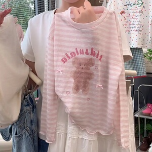 女童夏季条纹小熊蝴蝶结上衣