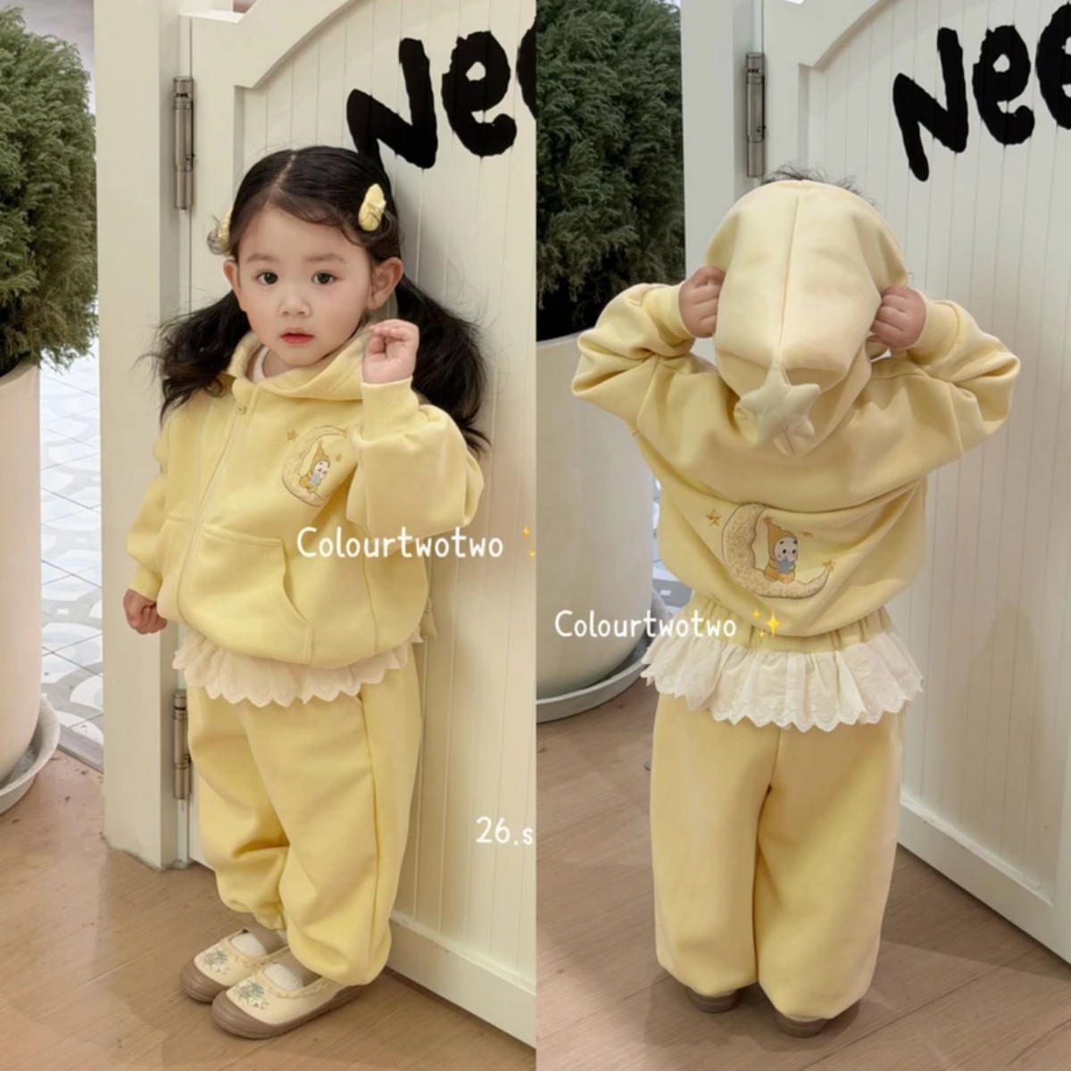 韩版女童春秋星星人连帽套装