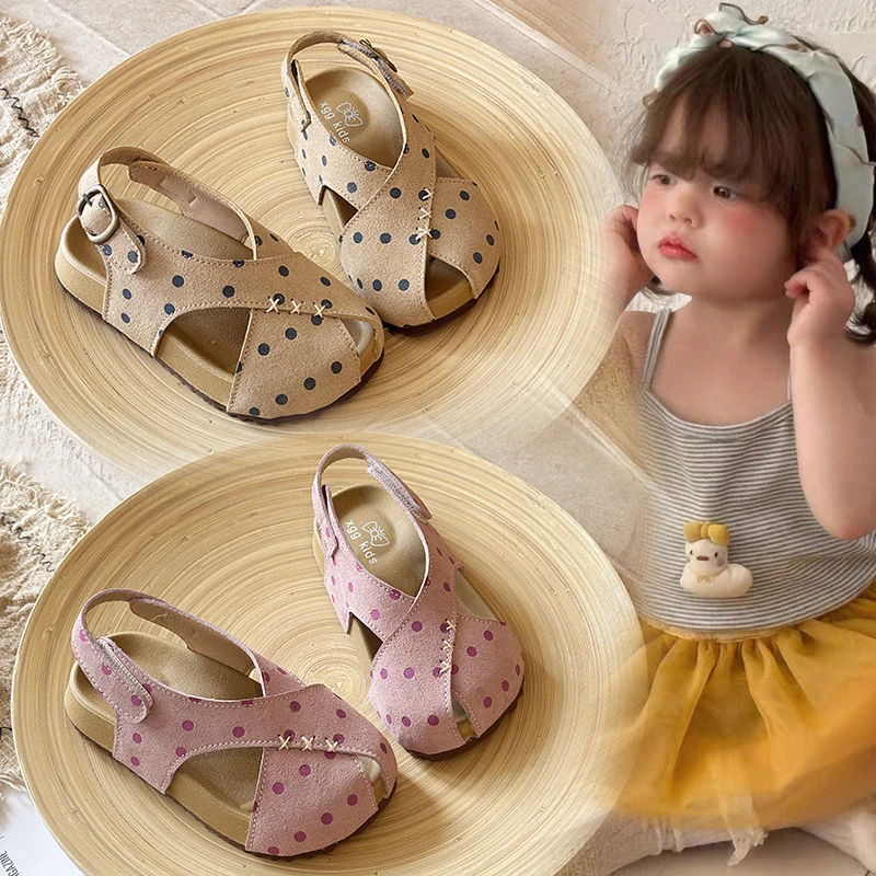 儿童波点勃肯罗马凉鞋2026夏季新款女童沙滩鞋软底配裙子60424