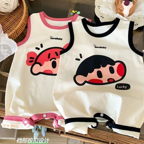 夏季薄款婴儿无袖卡通哈衣