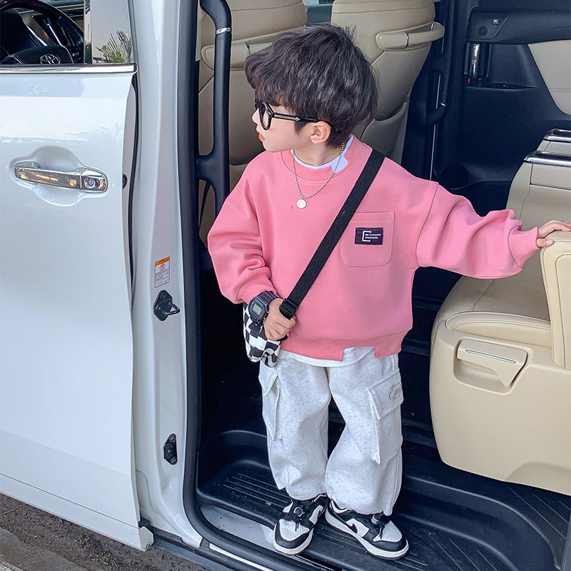 男童卫衣春秋款2025新款儿童春装宝宝衣服男孩春季帅气粉色上衣潮