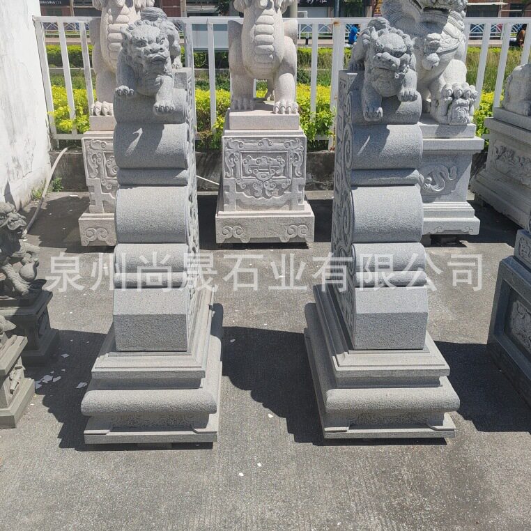 石雕门墩抱鼓石芝麻黑貔貅狮子万源青汉白玉门鼓石墩子庭院摆件