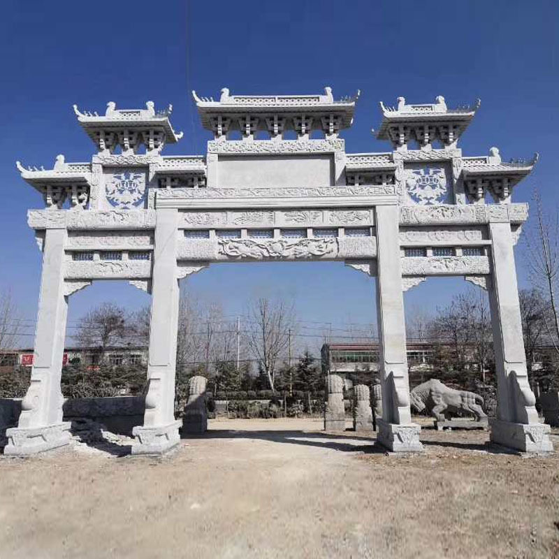 石雕牌楼牌坊雕塑 汉白玉花岗岩牌楼 村口门楼古建筑
