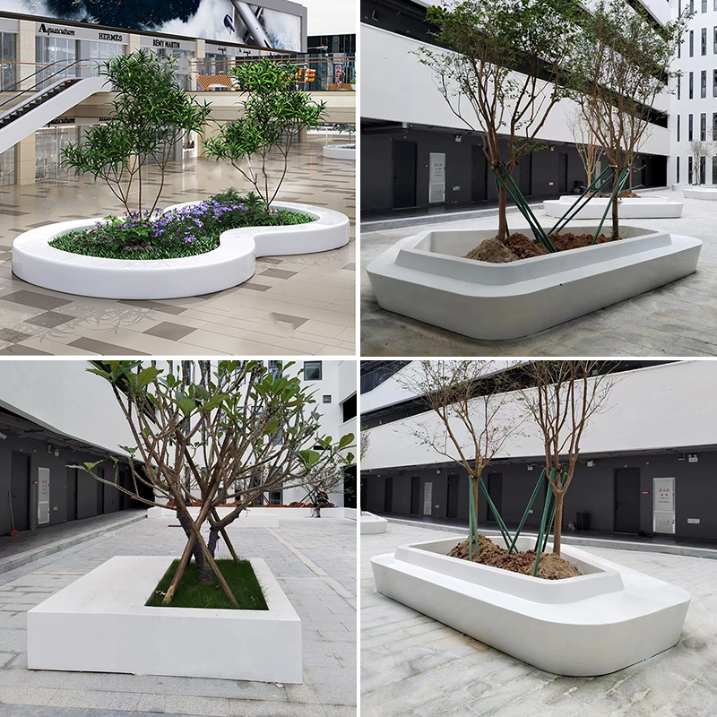 GRC树池坐凳定制UHPC混凝土花坛座椅玻璃钢景观弧形异形树池花池