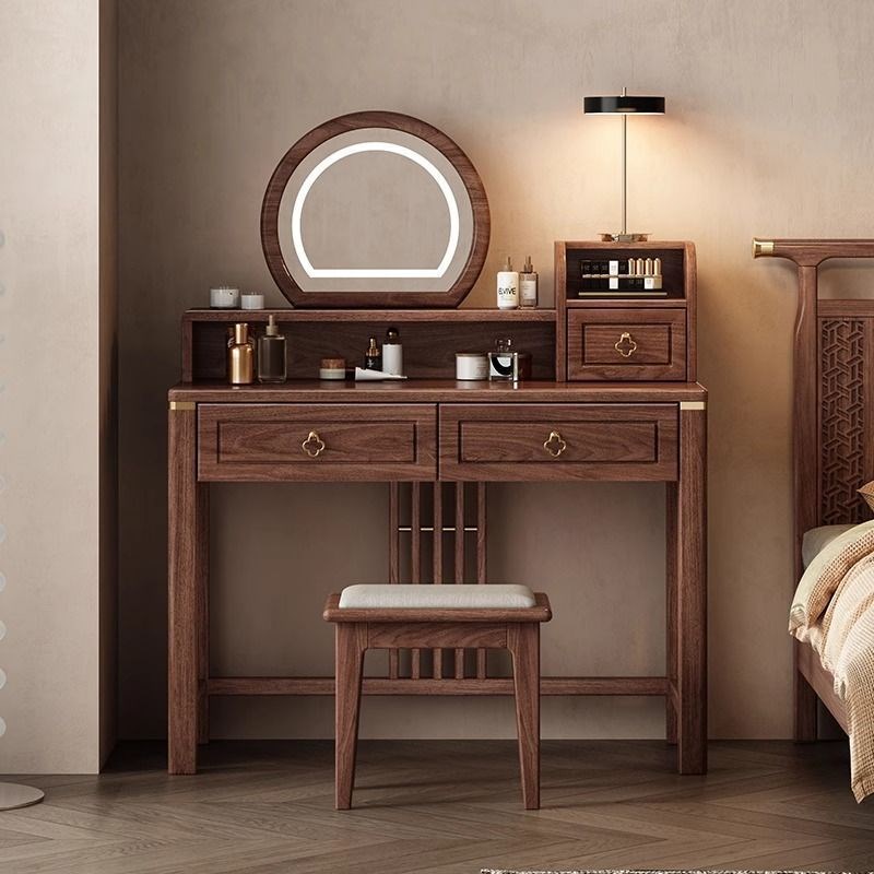 【折扣价】黑胡桃木实木梳妆台新中式现代简约卧室U小户型化妆桌