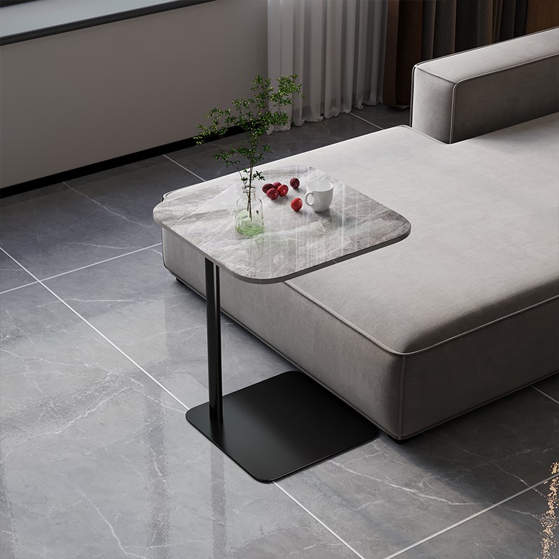 意式极简岩板茶几小圆p桌家用y客厅沙发边几小户型床头置物架小桌