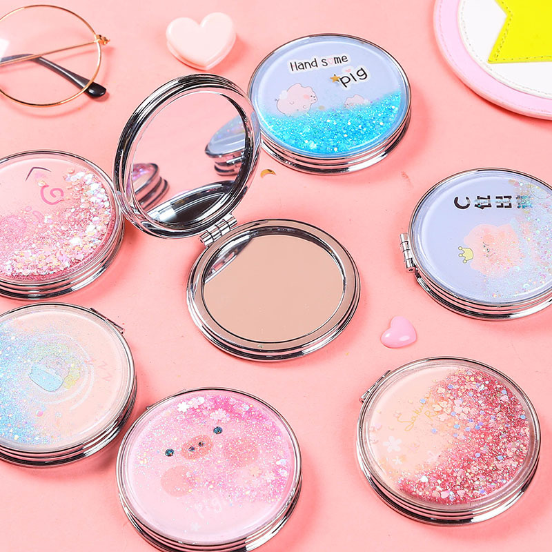 小镜子女随身携带迷你化妆镜insC风双面便携学生手持折叠镜子家用