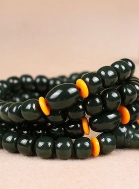 精选新疆和田玉细料青玉老型珠玉石佛珠项链塔青色算盘珠挂链饰品