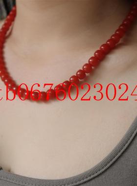 精选南红玛瑙樱桃红保山料满色圆珠项链原创老型锁骨链毛衣链送礼