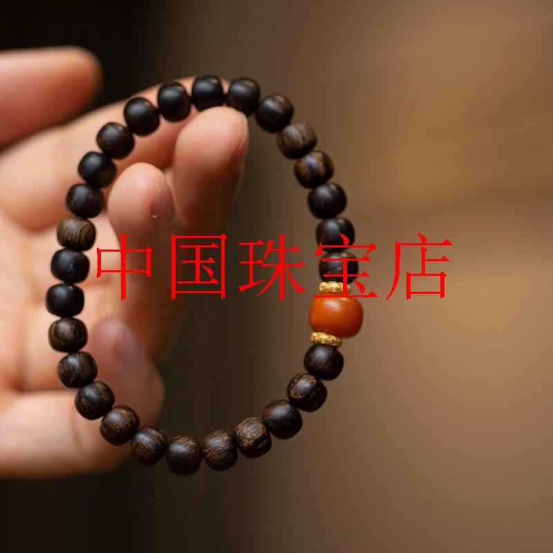 精品达拉干奇楠沉香手串老型桶珠沉香木蜜蜡手链男女茶室文玩佛珠