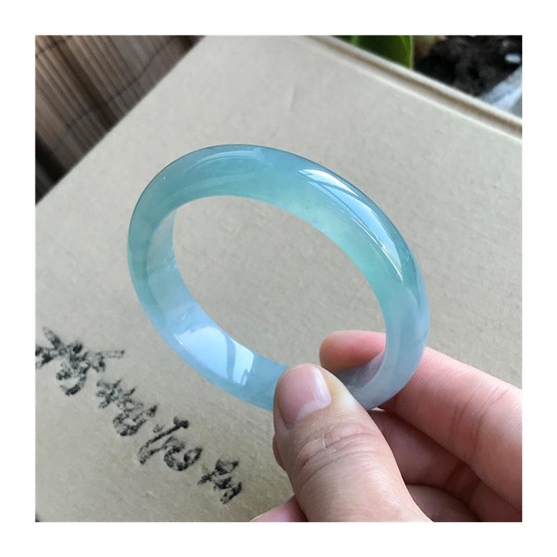 危料冰种海蓝宝玉石手镯蓝水翡翠色正圈玉镯子女款天青冻岫玉手饰