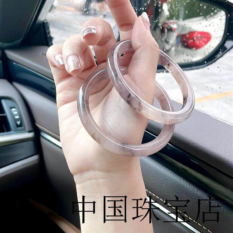 新疆金丝玉色紫罗兰手镯佘太翠玉石美人镯女戈壁玉飘花玉手镯送礼