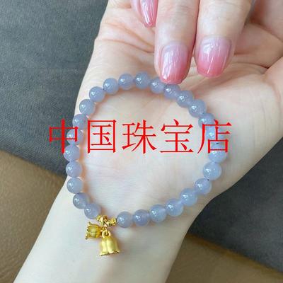新疆烟紫色和田玉手链青海料烟灰手串圆珠女款设计款两世欢送礼物