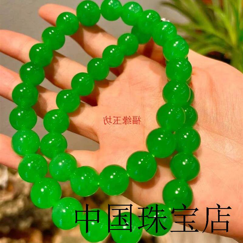 缅甸满绿翡翠色玉项链冰糯种阳绿翡翠色圆珠男女款项珠链送礼