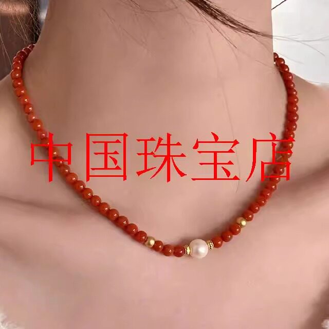 南红玛瑙小米珠超细锁骨链满色满肉川料柿子红新中式项链原创女款