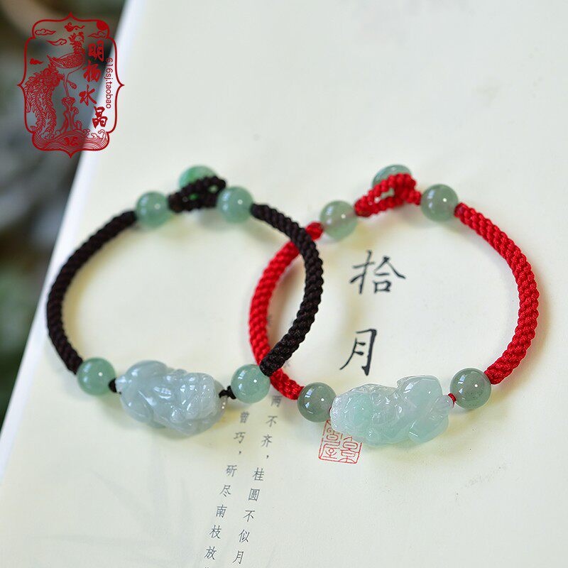 玉貔貅红绳编织手工雕刻手链民族