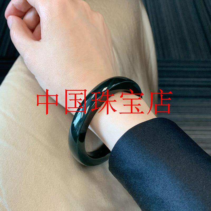 精选和田玉老料墨玉方形手镯塔青青海黑青玉镯子女款哑光磨砂籽料