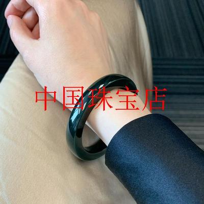 精选和田玉老料墨玉方形手镯塔青青海黑青玉镯子女款哑光磨砂籽料