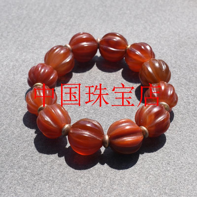 精品漏云南保山南红玛瑙精工雕刻南瓜珠子手链柿子红男女同款送礼