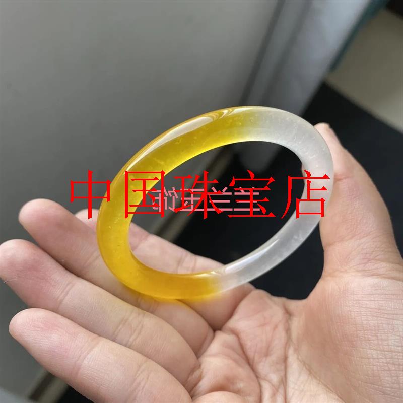翡翠色手镯黄龙半山半水女款冰种玉石危地马拉玉柠檬黄圆条玉镯子图片