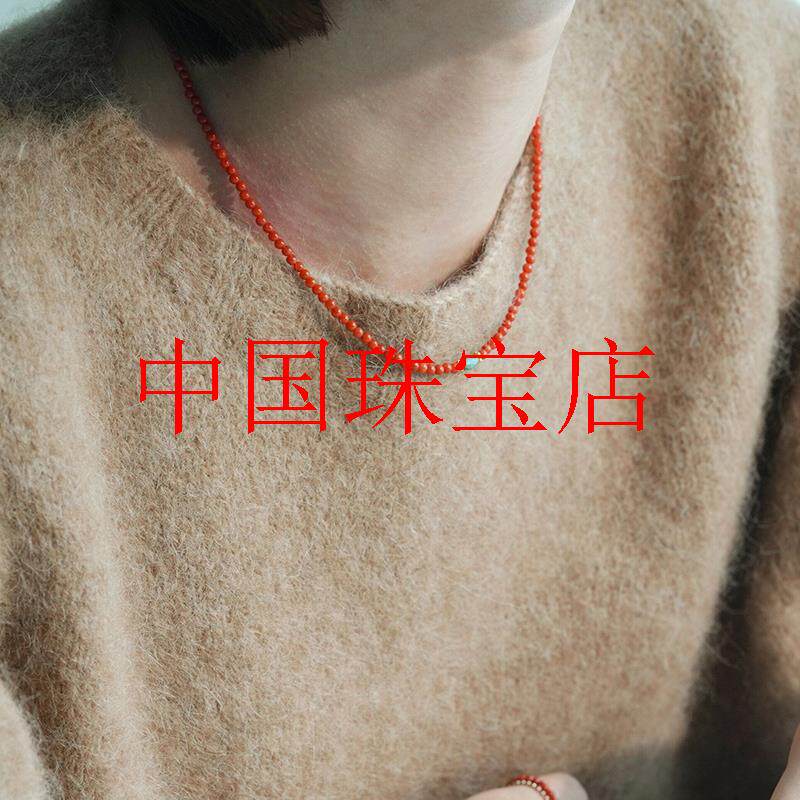 南红玛瑙满色川料小米珠锁骨链新中式新年红绳转运珠女款超细项链