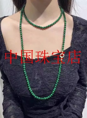 缅甸翡翠色满绿干青圆珠项链叠戴女款阳绿色新中式国风百搭毛衣链