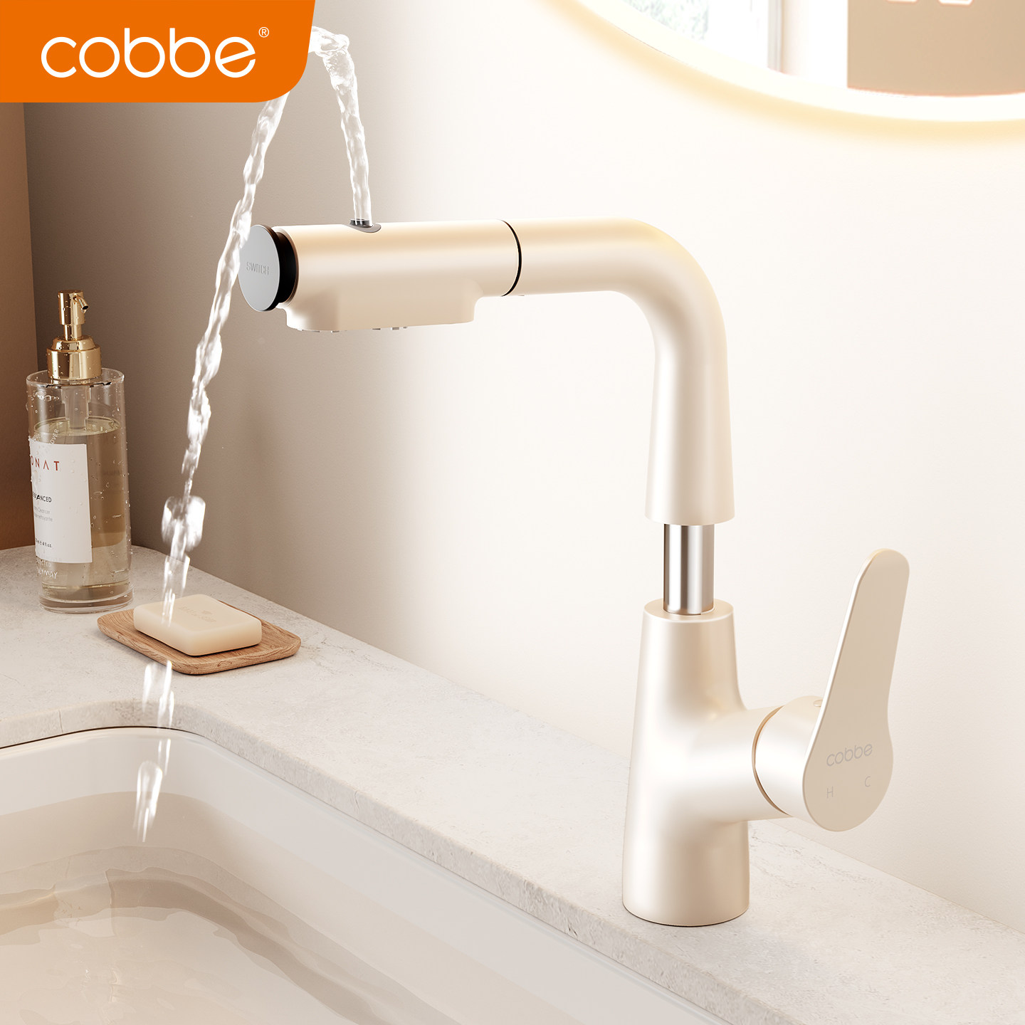 卡贝抽拉式水龙头浴室柜洗脸盆冷热水白色洗漱手盆卫生间面盆台盆