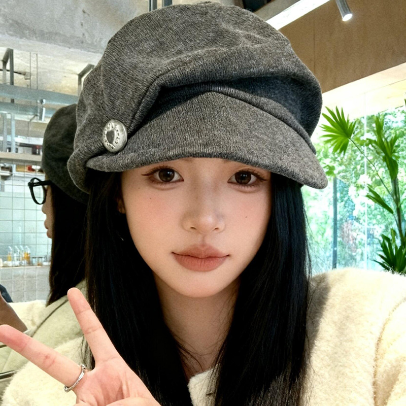 清冷感日系复古褶皱贝雷帽女百搭