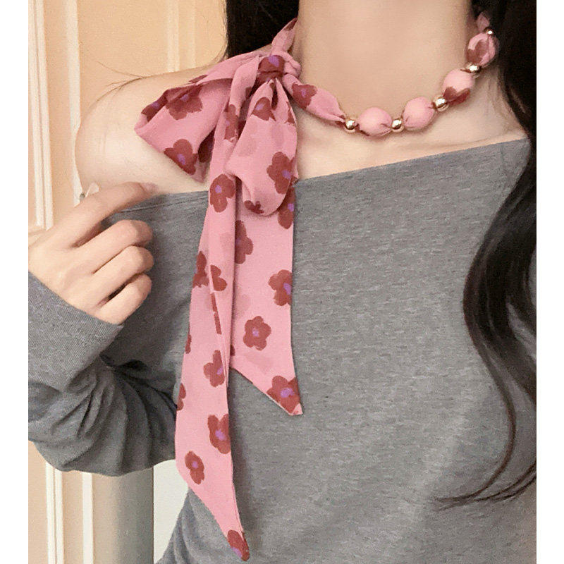 花朵长条丝巾女系脖韩系高级感复古围巾腰带装饰项链围脖配饰发带