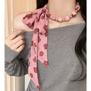 花朵长条丝巾女系脖韩系高级感复古围巾腰带装饰项链围脖配饰发带