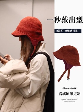 白鹿同款红色毛绒护耳雷锋帽女秋冬季韩版显脸小保暖防寒飞行帽子