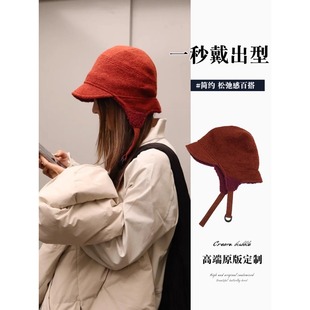 白鹿同款红色毛绒护耳雷锋帽女秋冬季韩版显脸小保暖防寒飞行帽子
