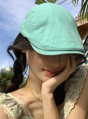 薄荷曼波绿色反戴前进帽女贝雷帽百搭画家帽夏季简约多巴胺帽子