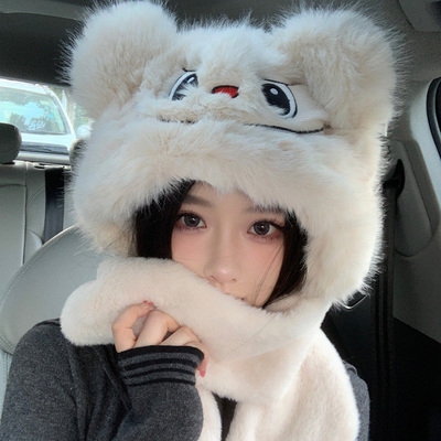可爱卡通帽子围巾手套一体女保暖