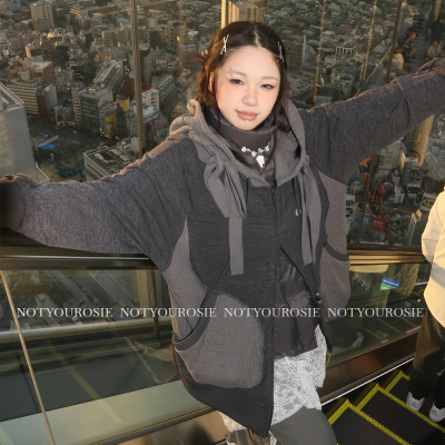 韩国潮牌coyseio华夫格卫衣外套女宽松haerin同款上衣连帽开衫冬